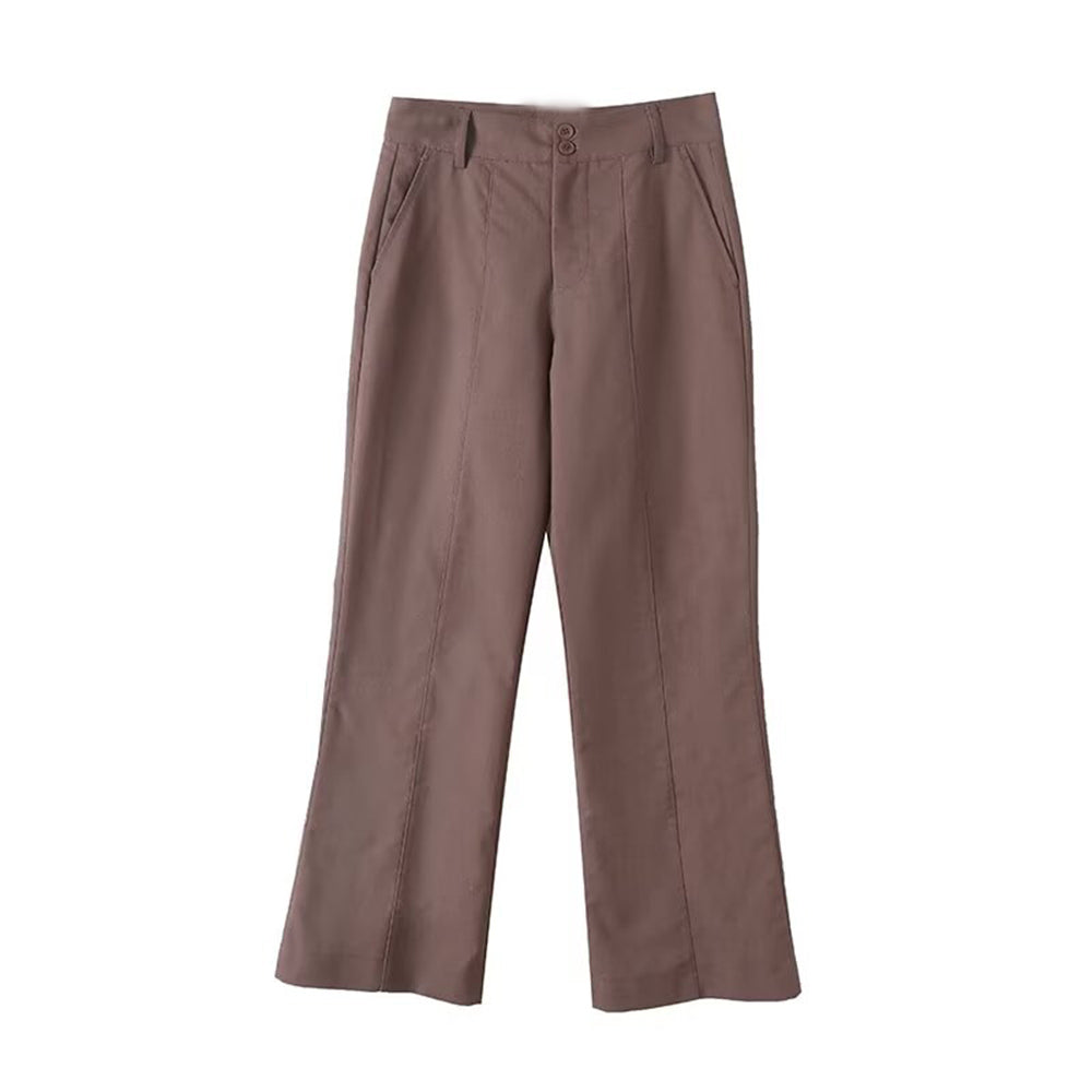 Women's new fashion draped design linen blended micro flared pants