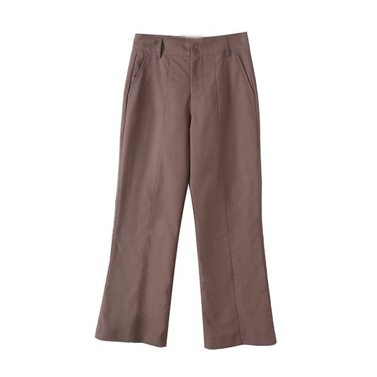 Women's new fashion draped design linen blended micro flared pants