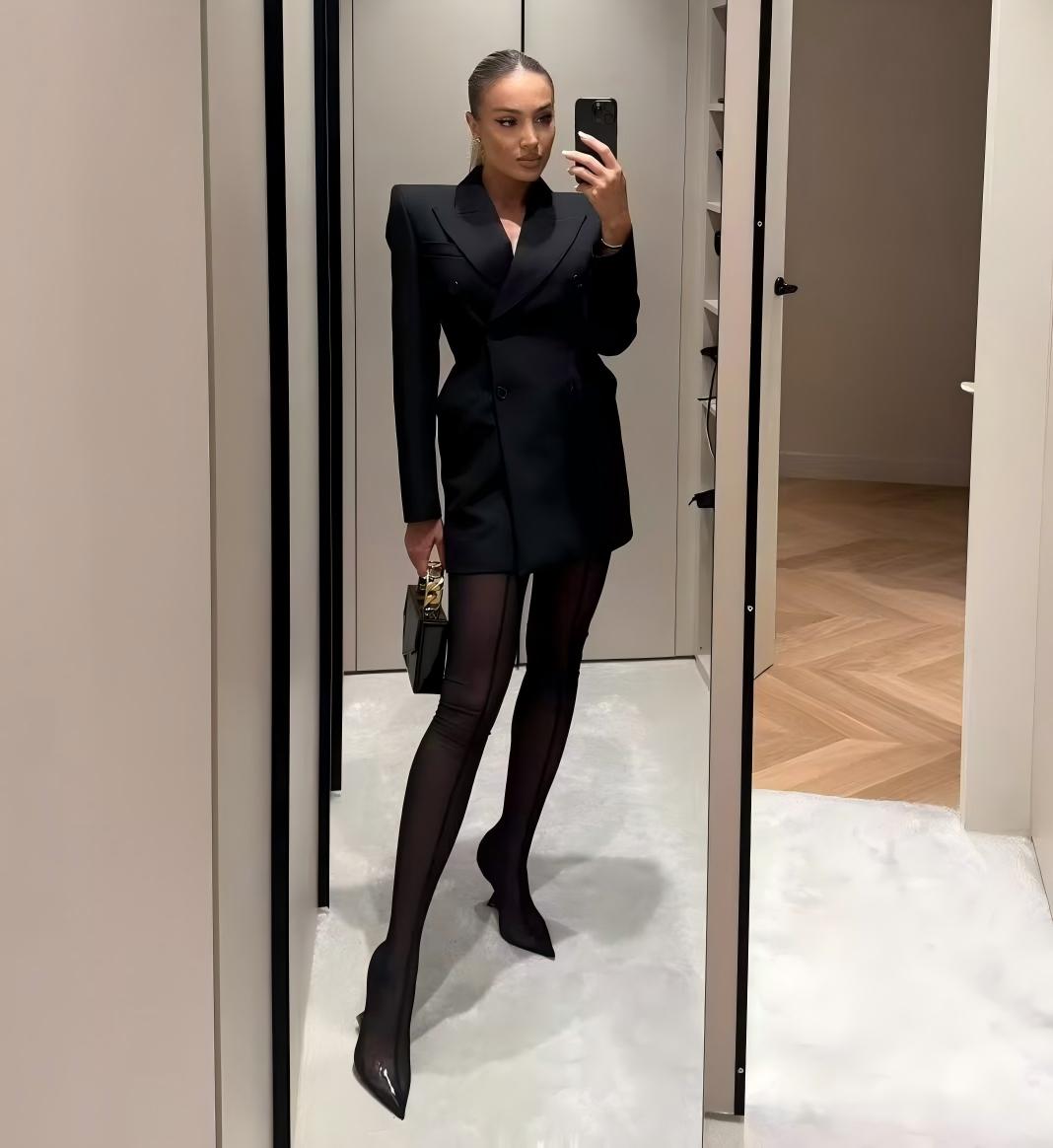 Women's new fashion black double breasted dress style suit jacket