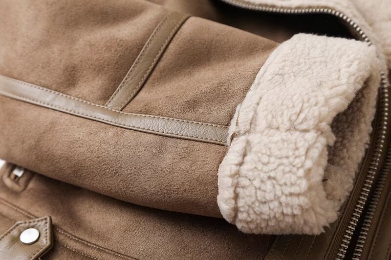 Women's with Belt double-sided Fur Faux Leather jacket Coat