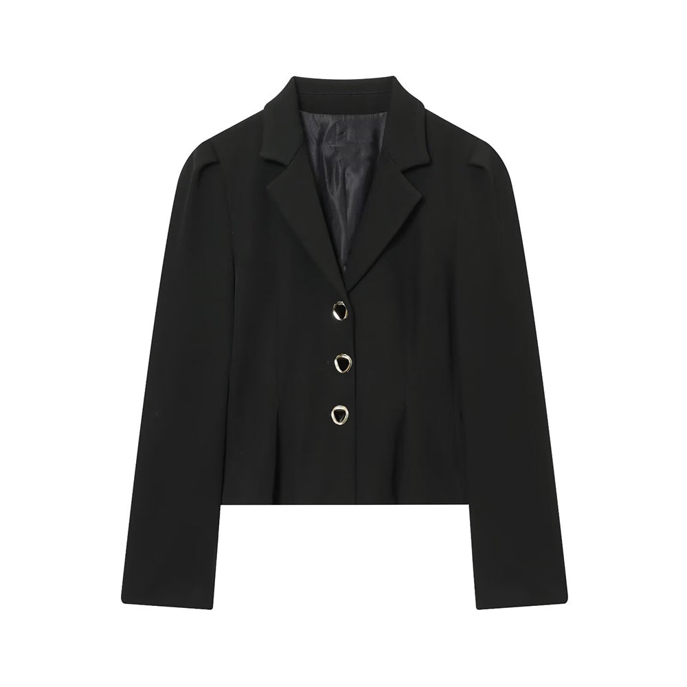 Women's new fashion bubble sleeve hem waist cinched suit jacket+Skirts suit