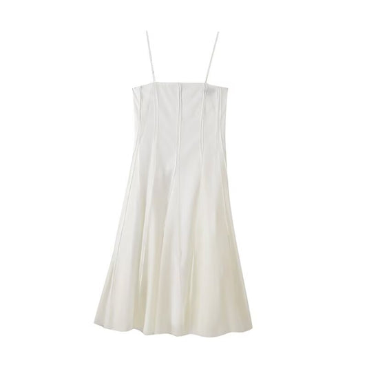 Women's new fashion vacation style draped suspender MIDI dress