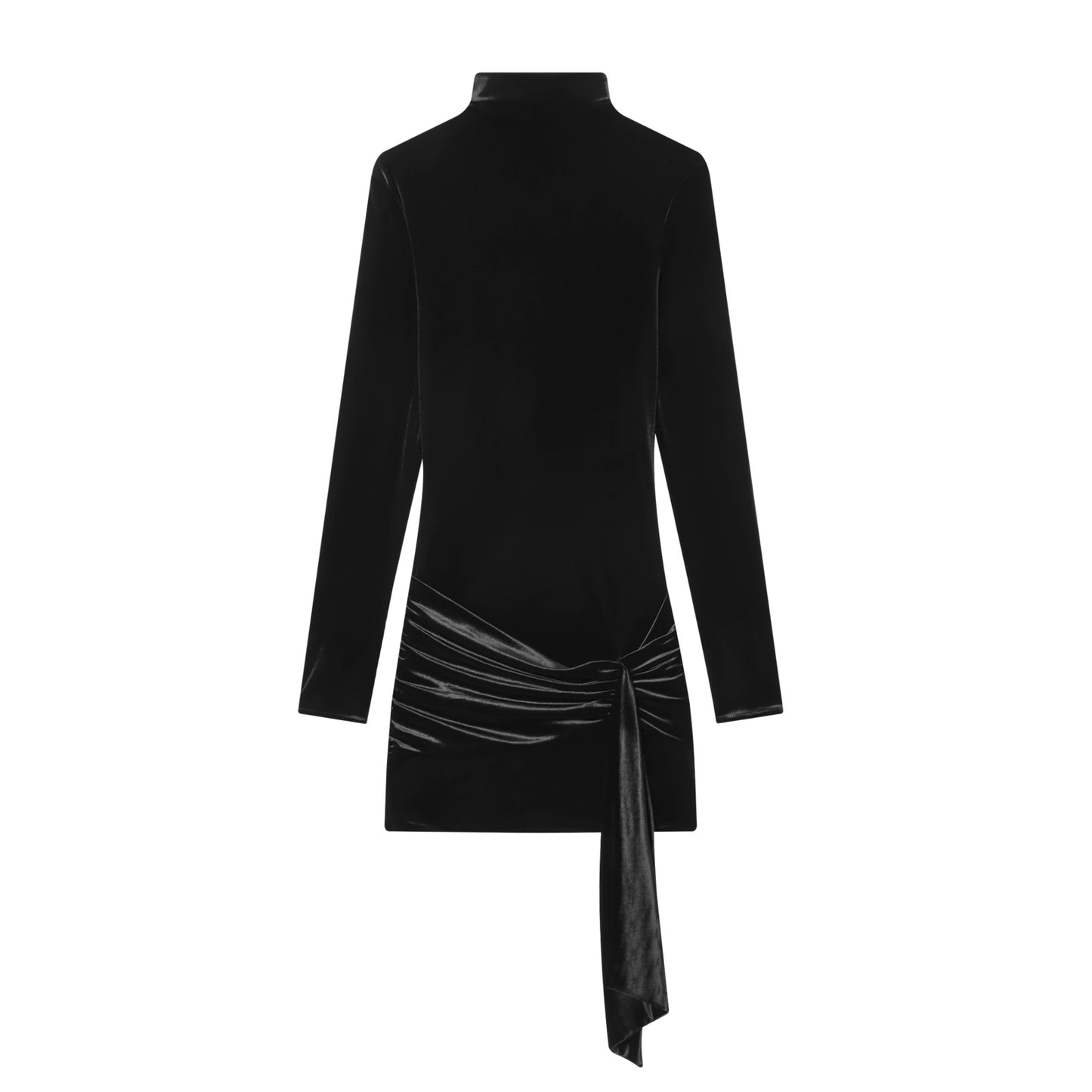 Women's belt decoration black slim velvet mini dress