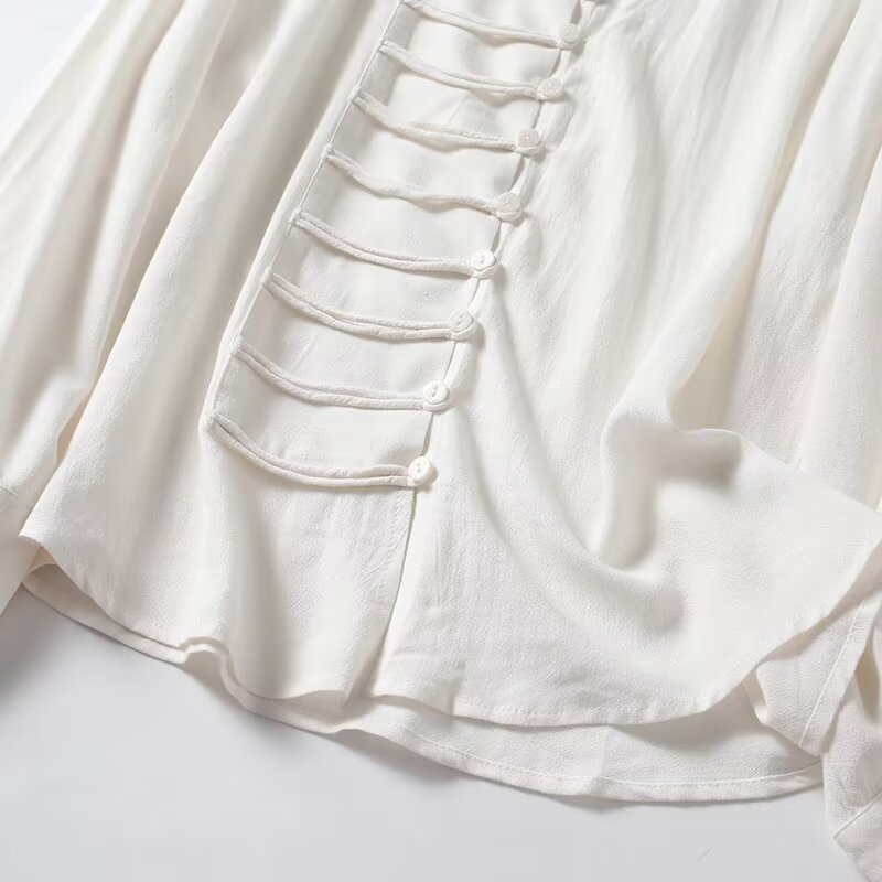 Women's New Chinese Style O Neck Long-Sleeved Shirt