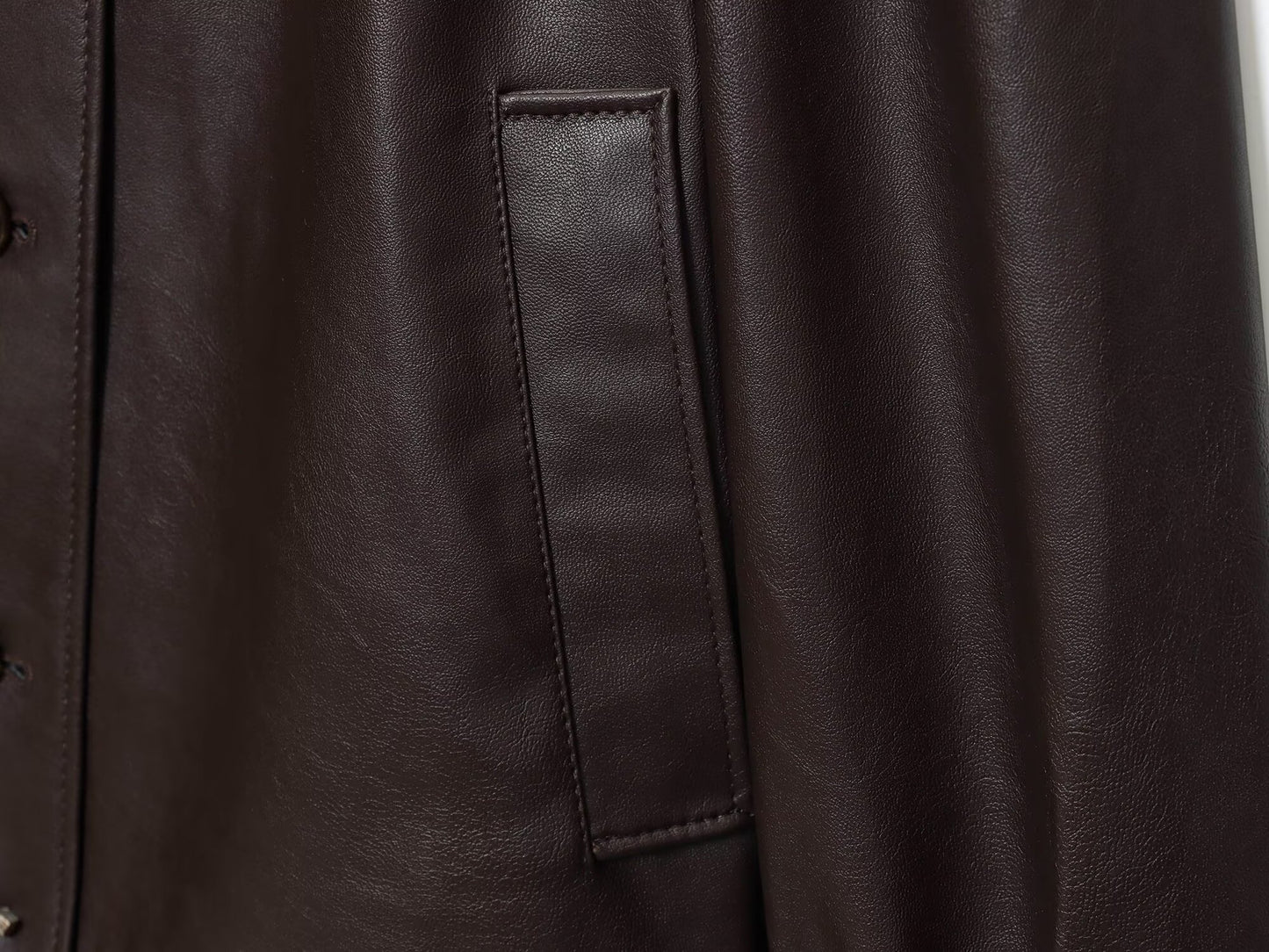 Women's pleated design stand collar faux leather jacket Coat