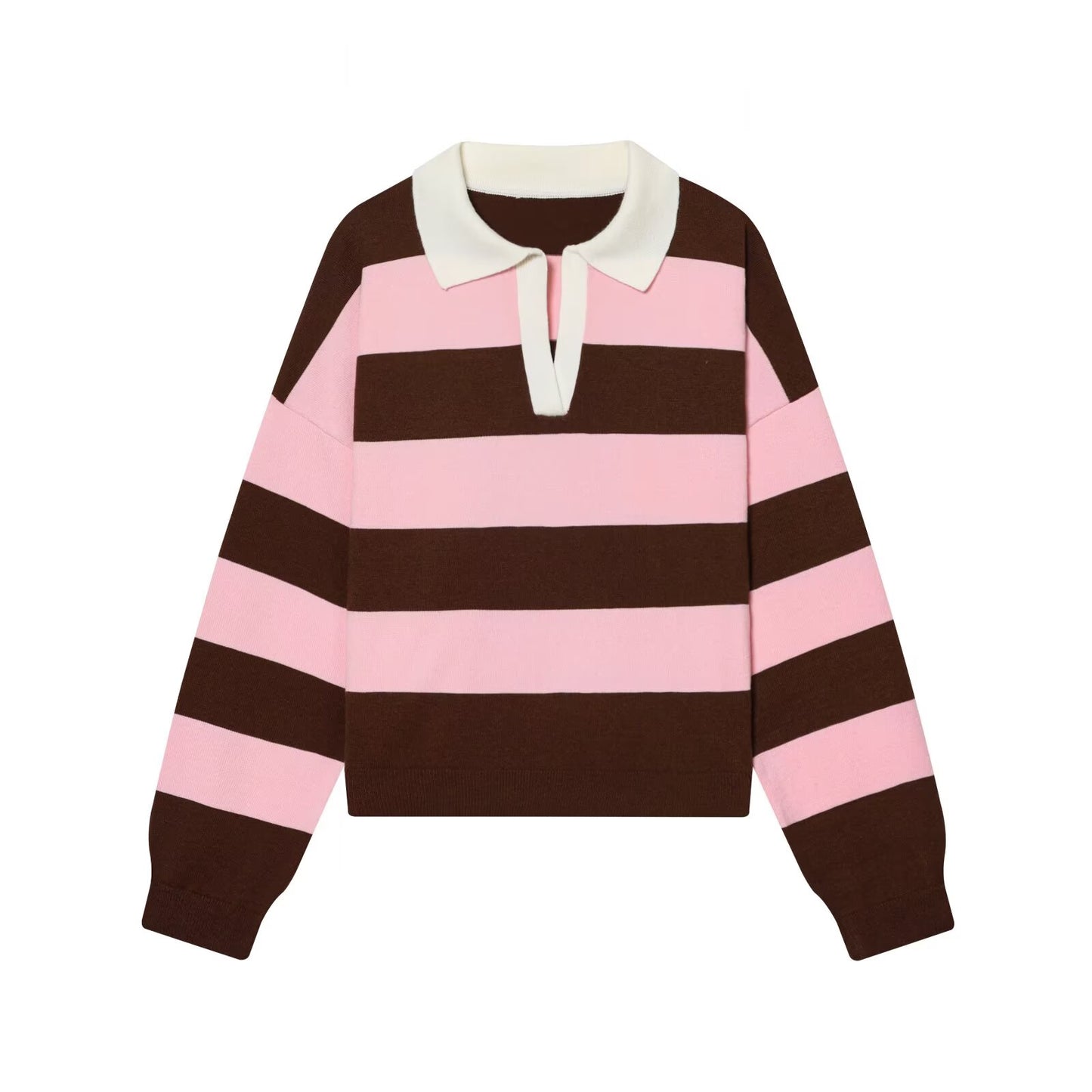 Women's soft texture striped knitted polo shirt