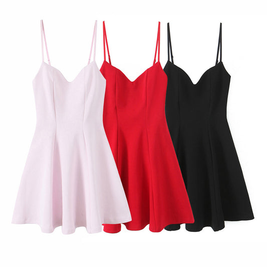 Women's 2025 fashion heart-shaped collar mini dress retro sleeveless dress