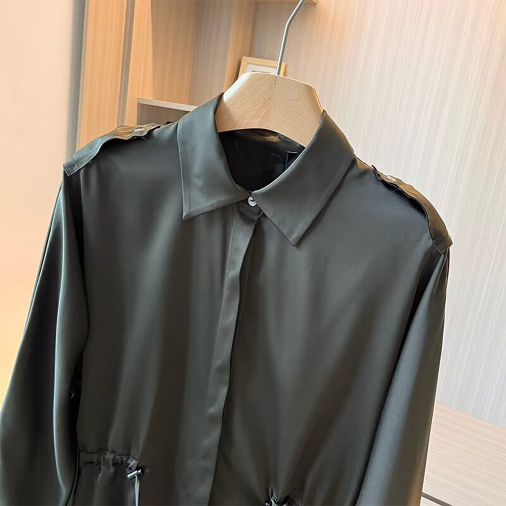 Women's 2025 new fashion with drawstring long sleeved shirt