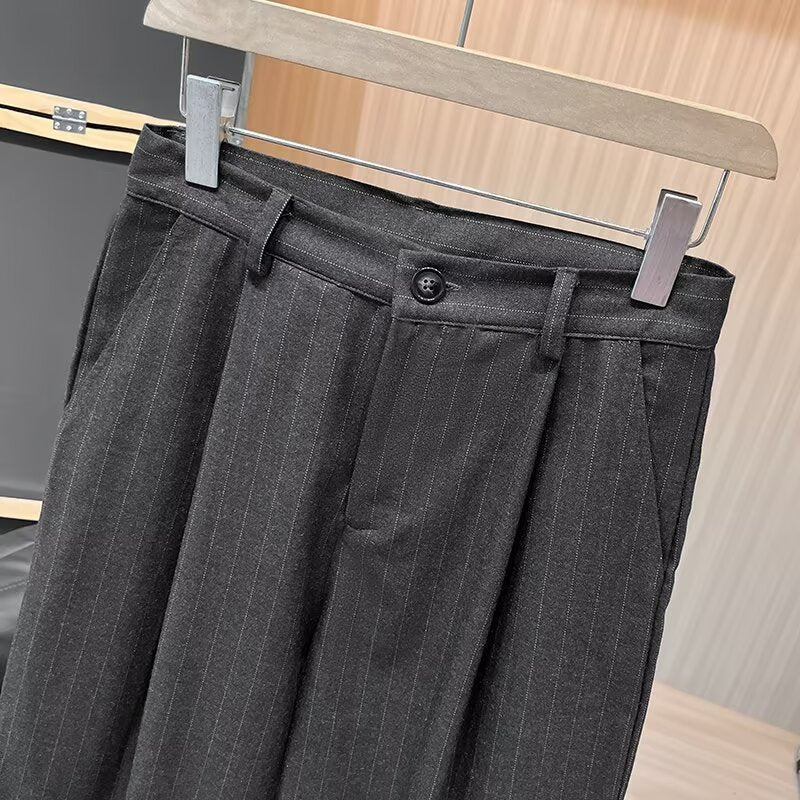 Women's casual mid waist Fine striped wide leg pants