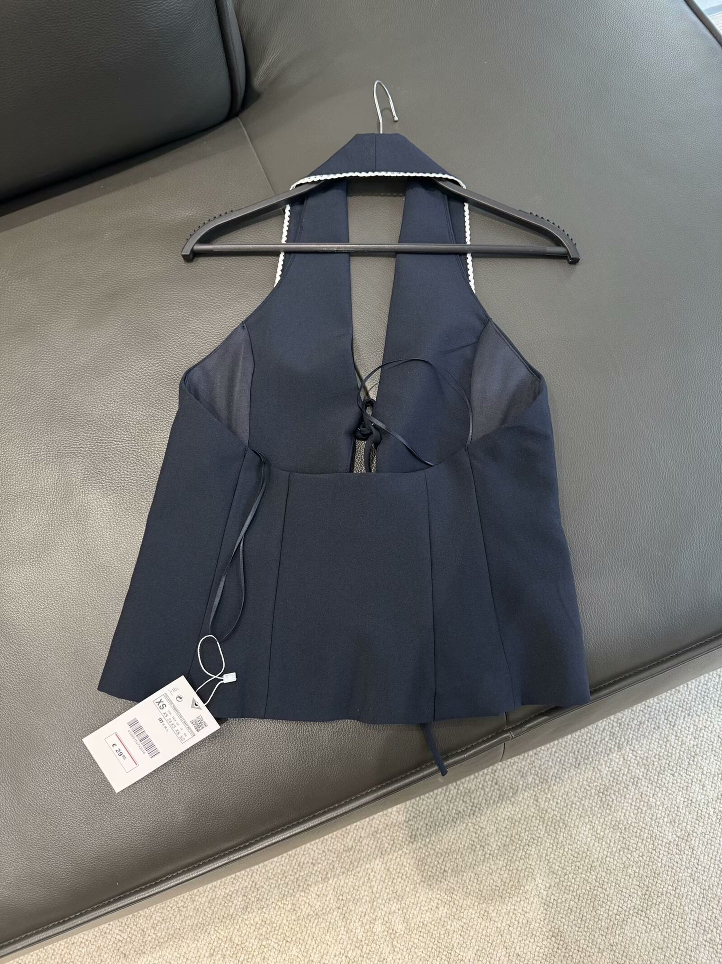 Women's new fashion bow tie decoration slim short spliced hanging neck collar top retro sleeveless backless women's vest chic top