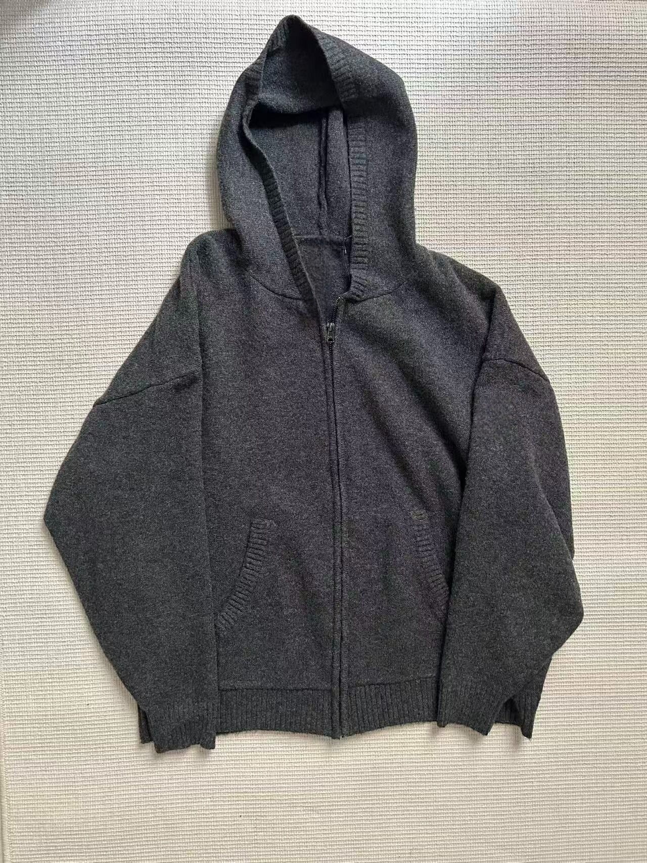 Women's casual loose hooded zipper knit cardigan coat