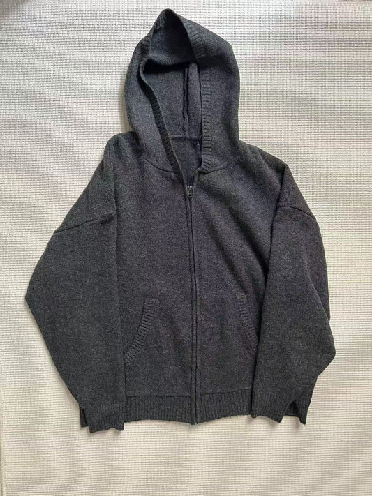 Women's casual loose hooded zipper knit cardigan coat