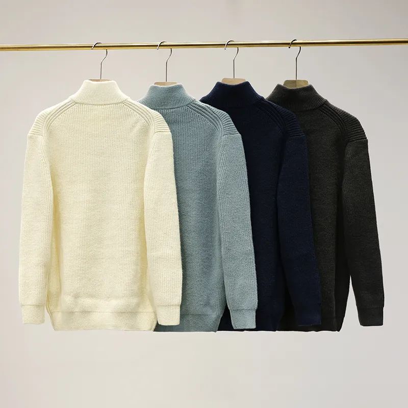 Men's New Fashion Casual Joker Retro Loose Half-turtleneck Zipper Knit Sweater Retro Long-sleeved Men's Chic Sweater