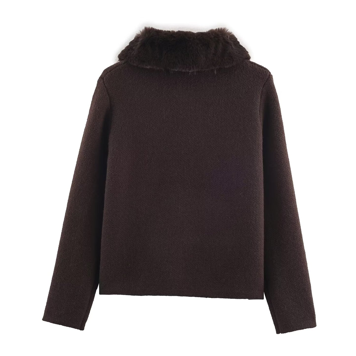 Women's artificial fur effect lapel knitted Coat