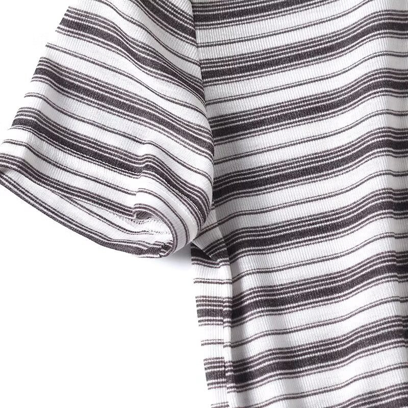 Women's Summer Fashion Short Sleeve O Neck Striped T-shirt