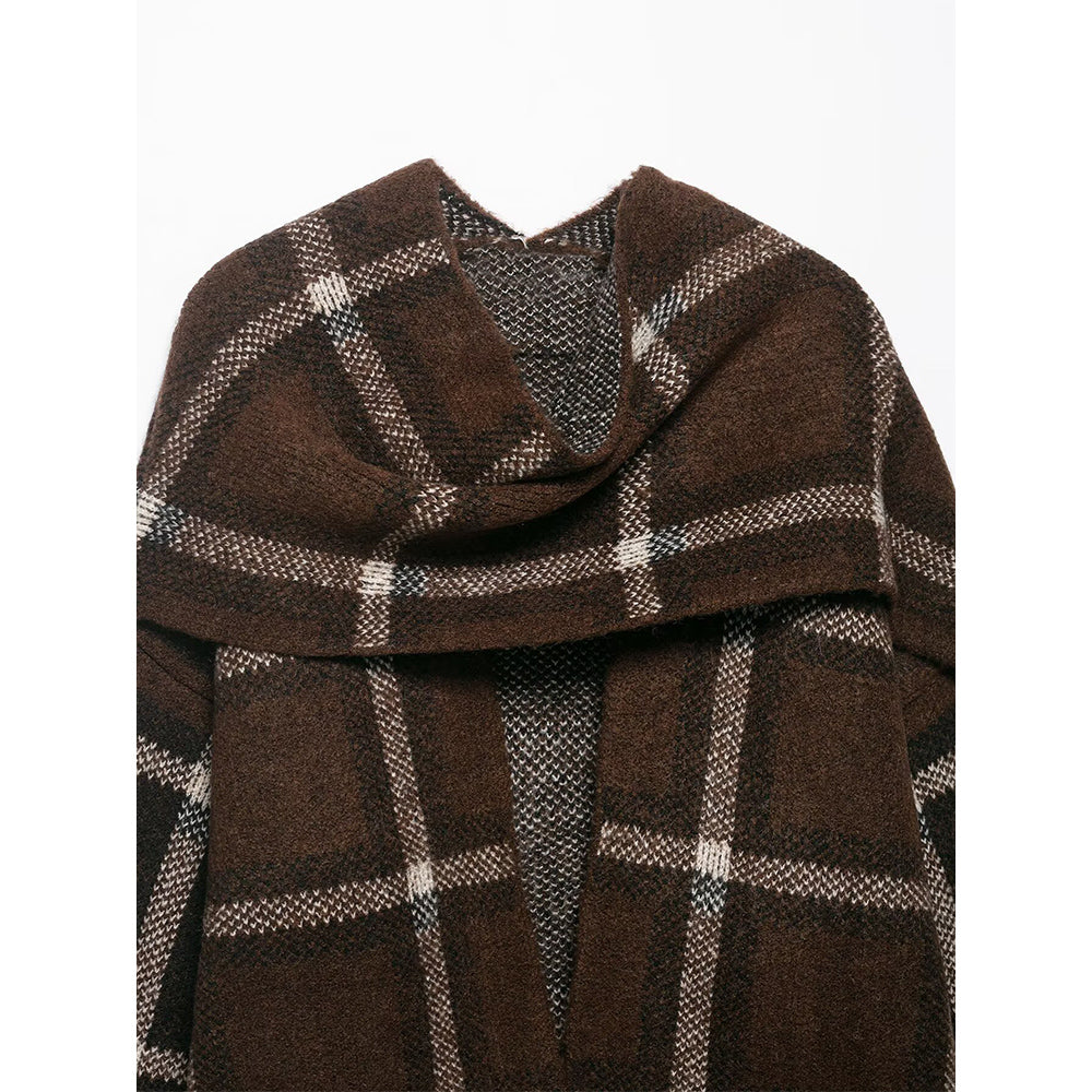 Women's new scarf decoration loose warm plaid knitted Coat