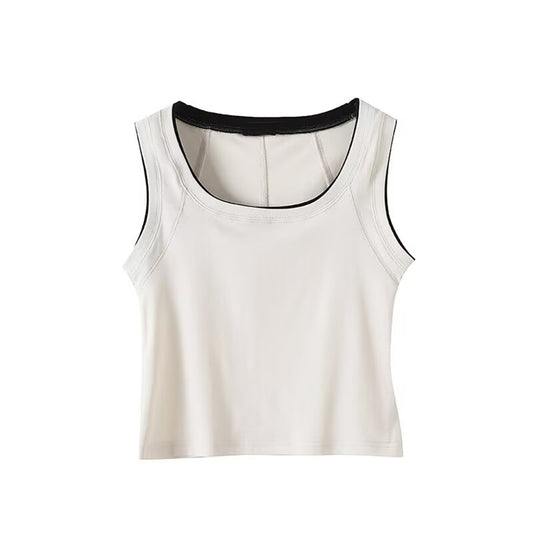 Women's new fashion ribbed contrasting color square neck sleeveless vest