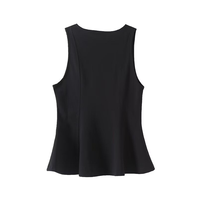 Women's new fashion waist cinched vest style sleeveless top