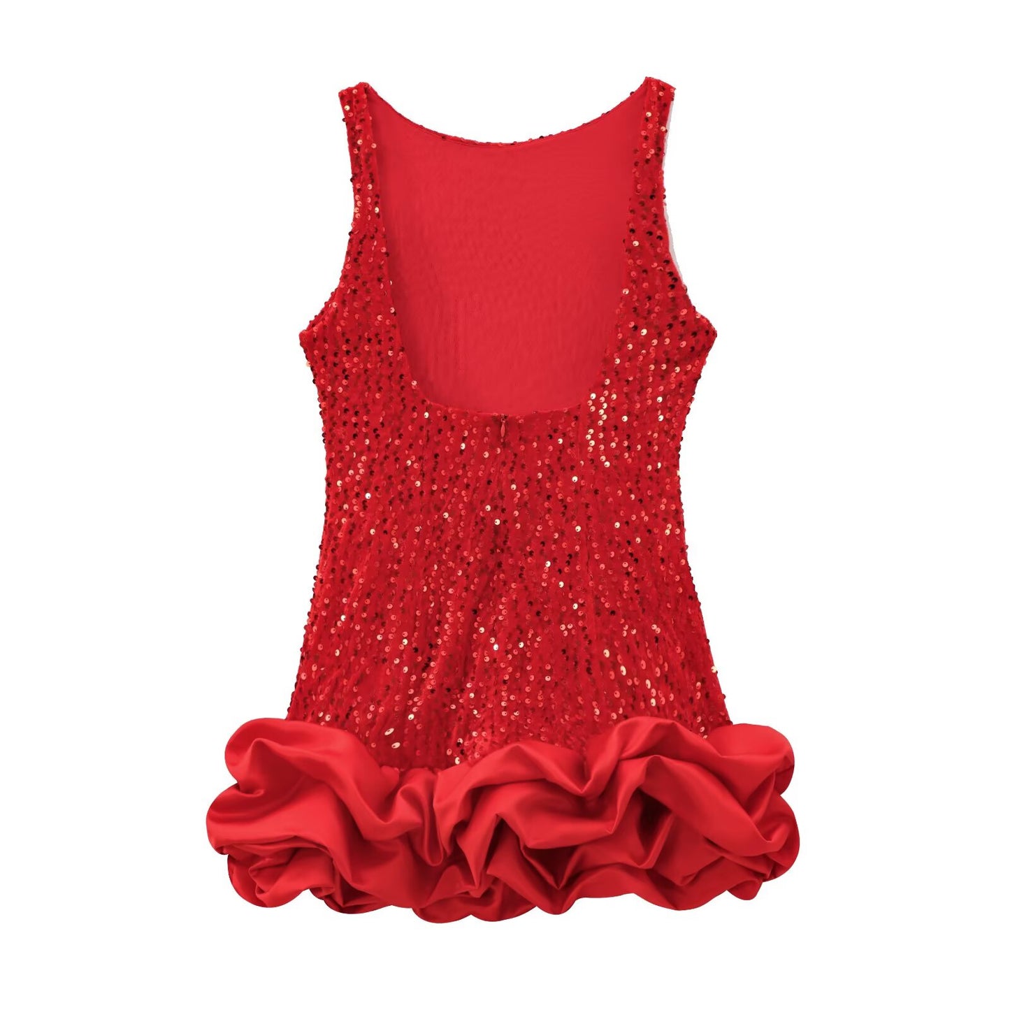 Women's sequined decorative sleeveless backless floral bud dress