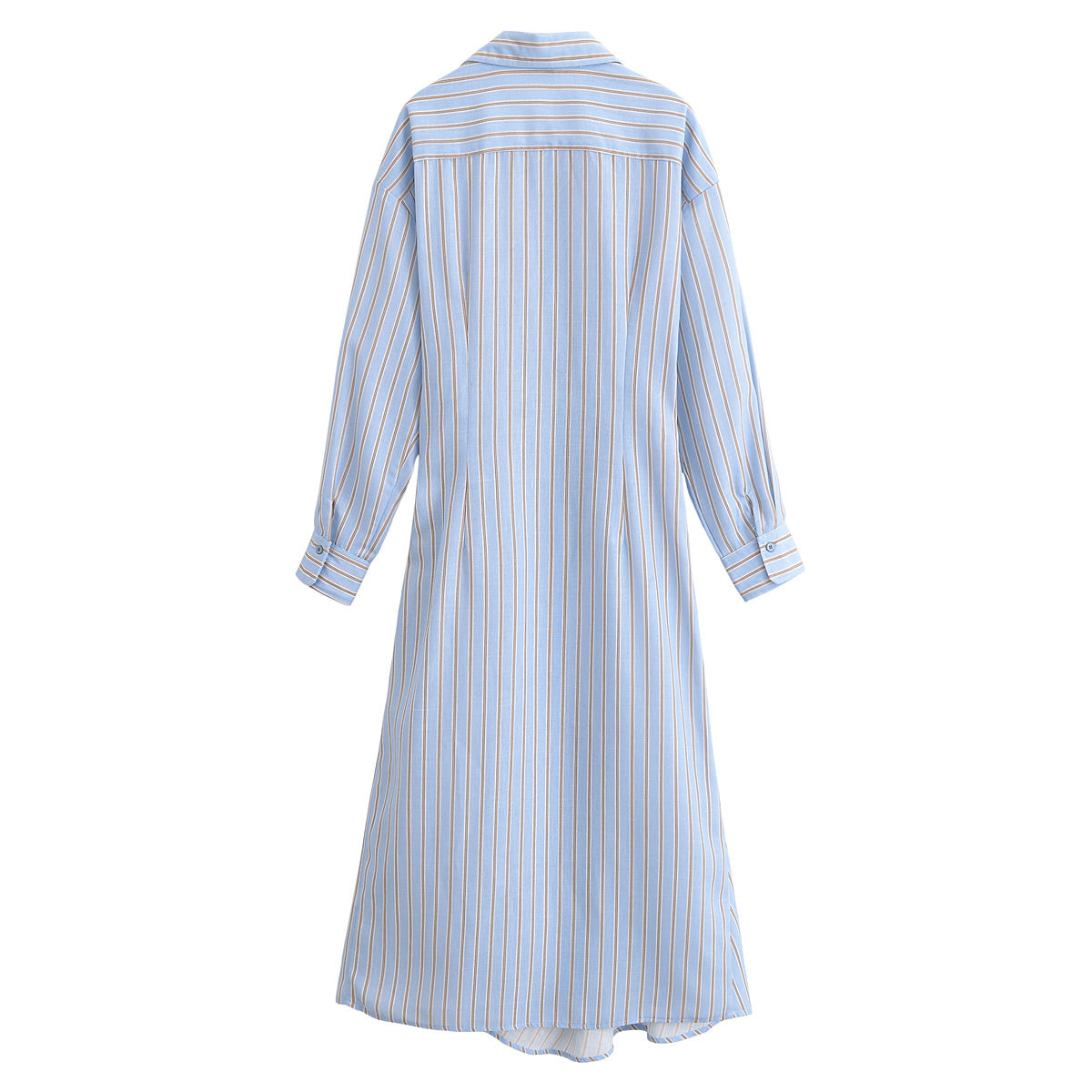 Women's new fashion shirt style striped lace up MIDI dress