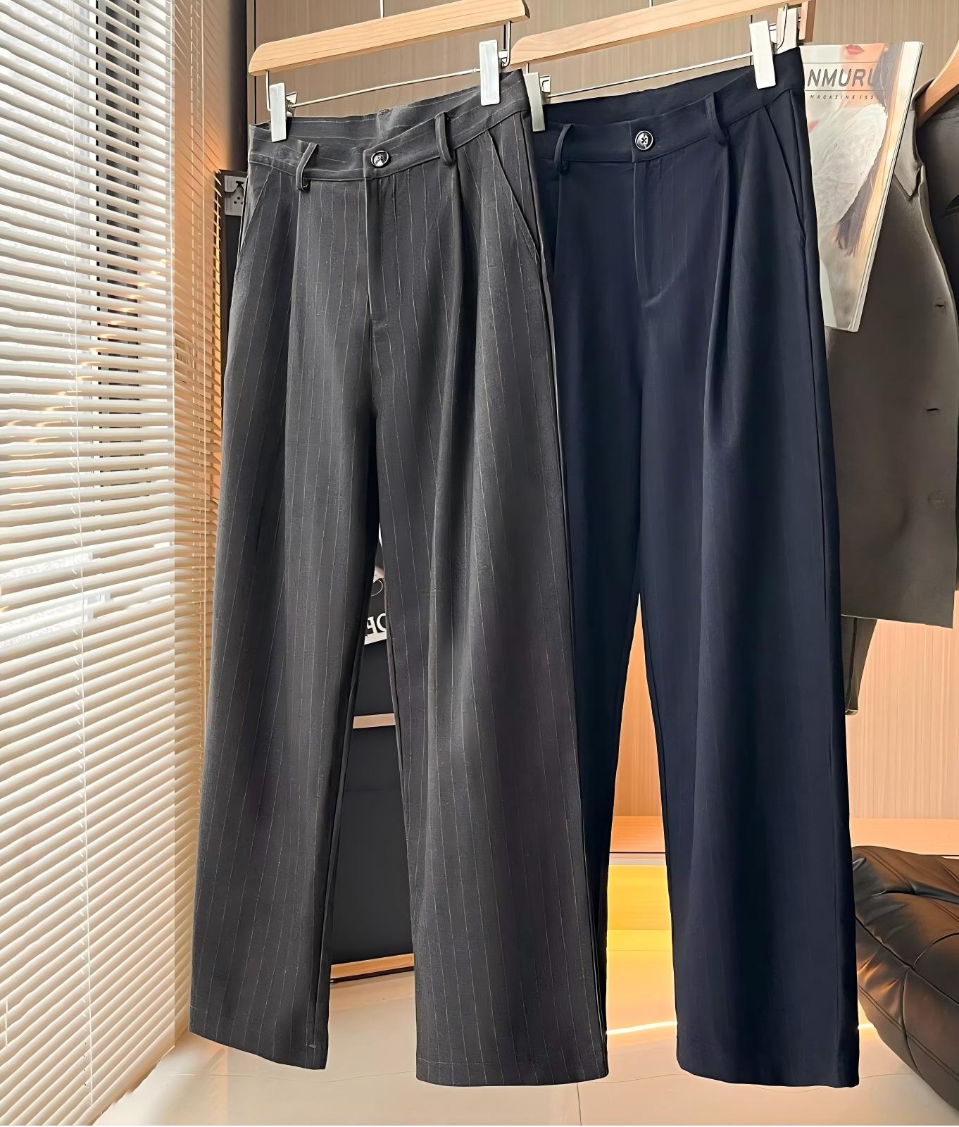 Women's casual mid waist Fine striped wide leg pants