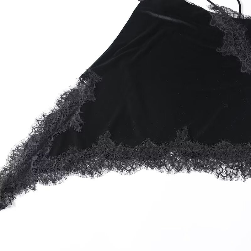 Women's asymmetrical velvet lace suspender dress