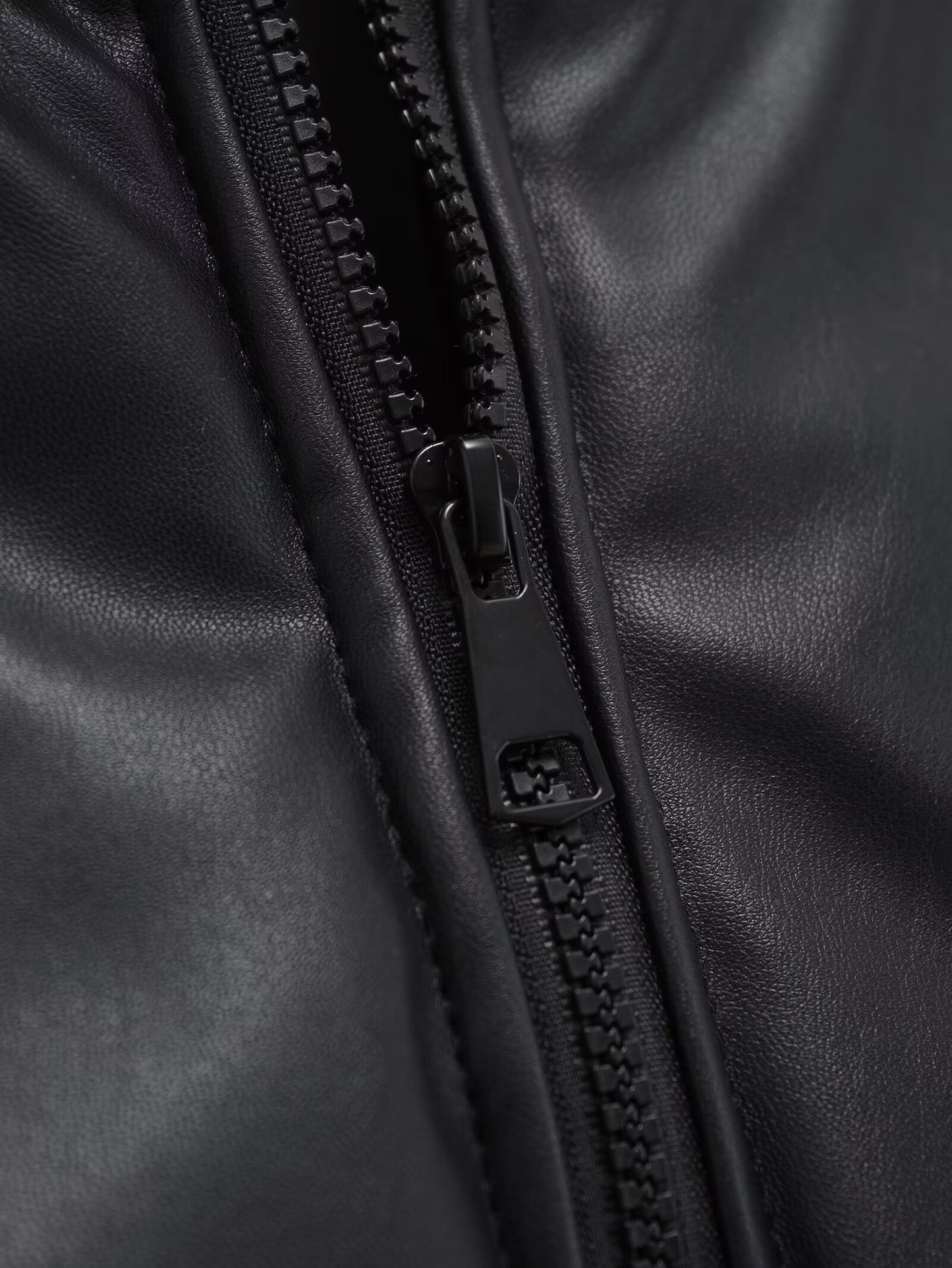 Women's short standing collar Faux Leather cotton vest