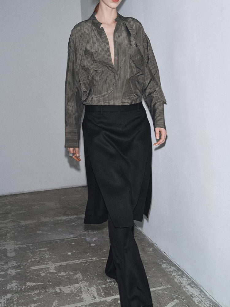 Women's new bow decoration casual striped shirt