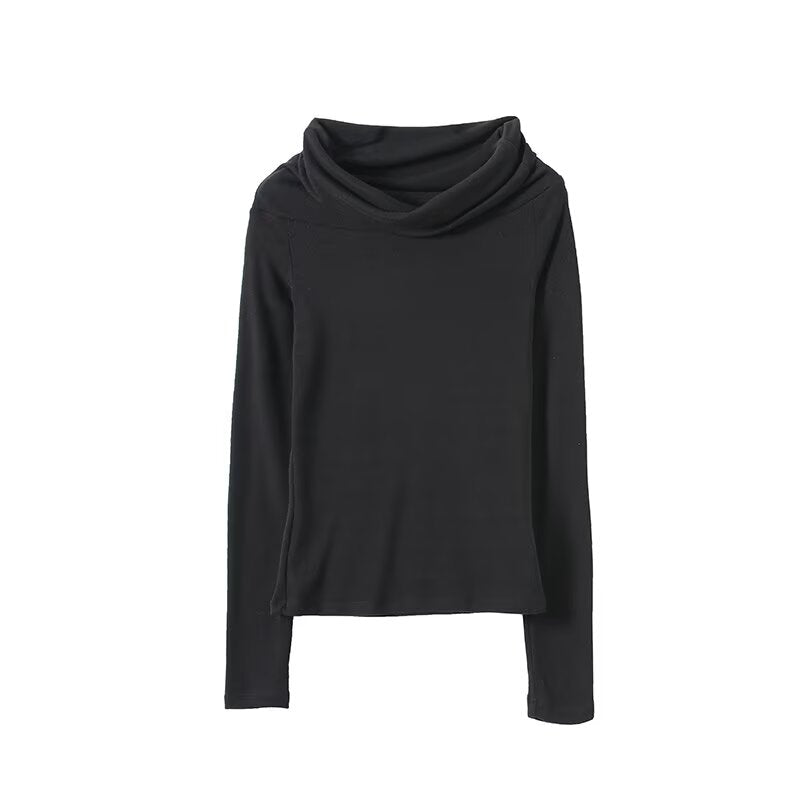 Women's new elastic slim off shoulder long sleeved T-shirt