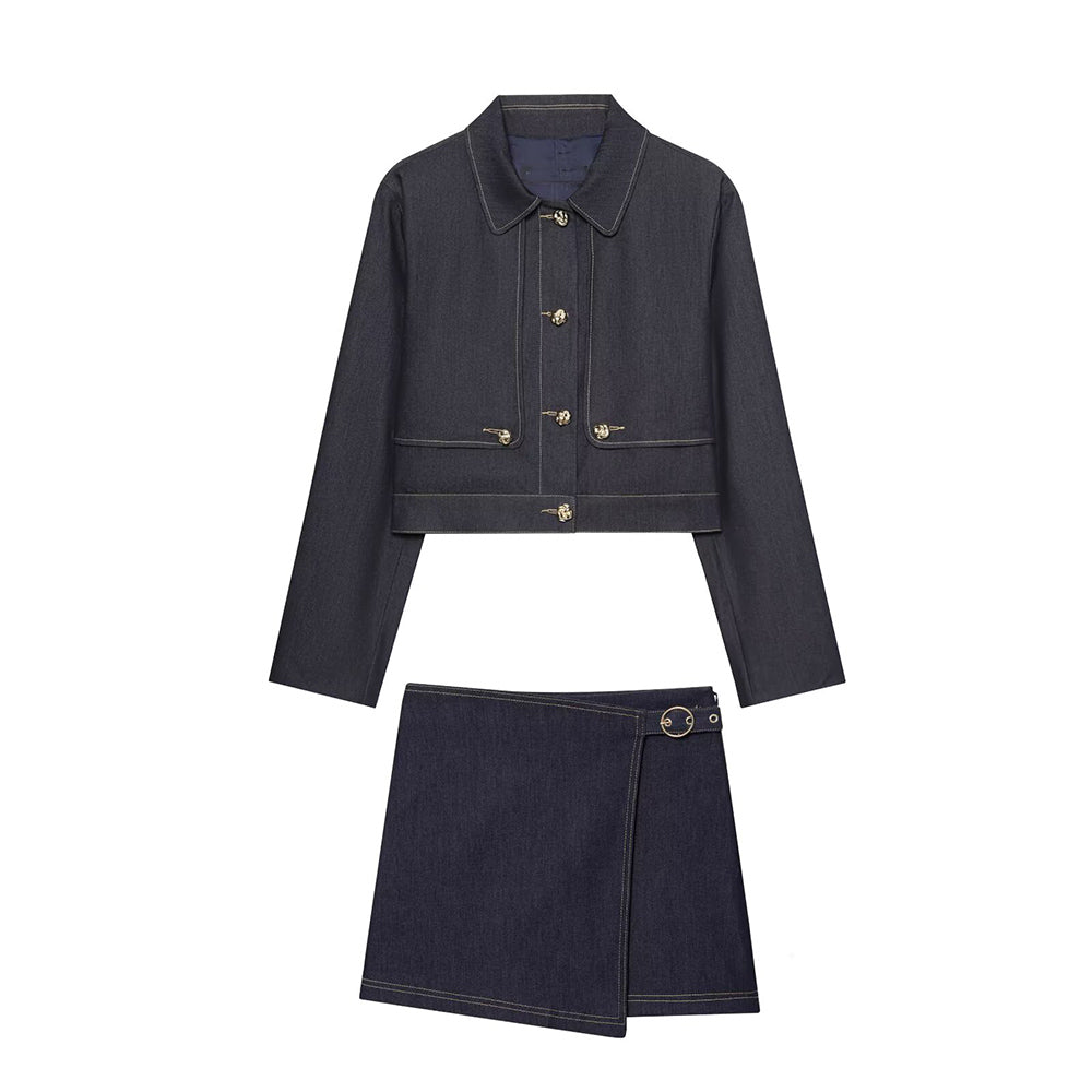 Women's new fashion short single breasted lapel Coat+Pants suit