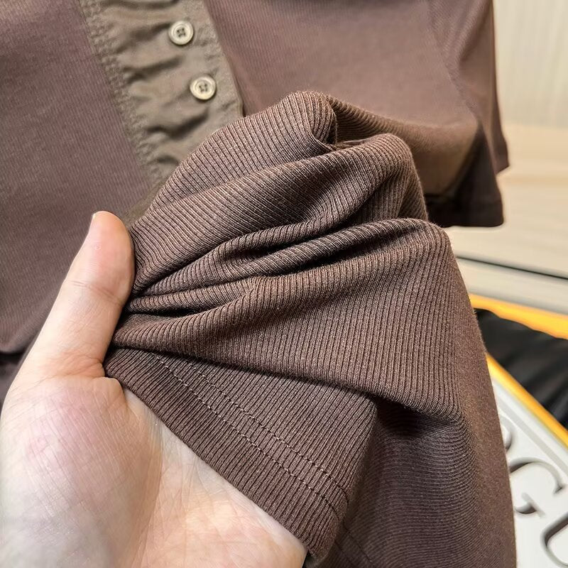 Women's new fashion buckle decoration short sleeved T-shirt top