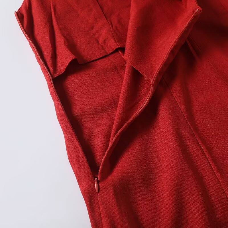 Women's New Fashion Linen Blended V-neck Wide Swing Midi Dress