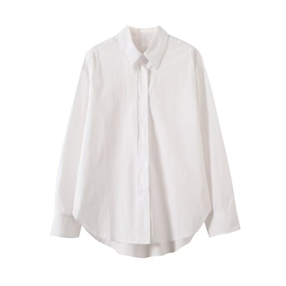 Women's new fashion loose basic style long sleeved cotton shirt