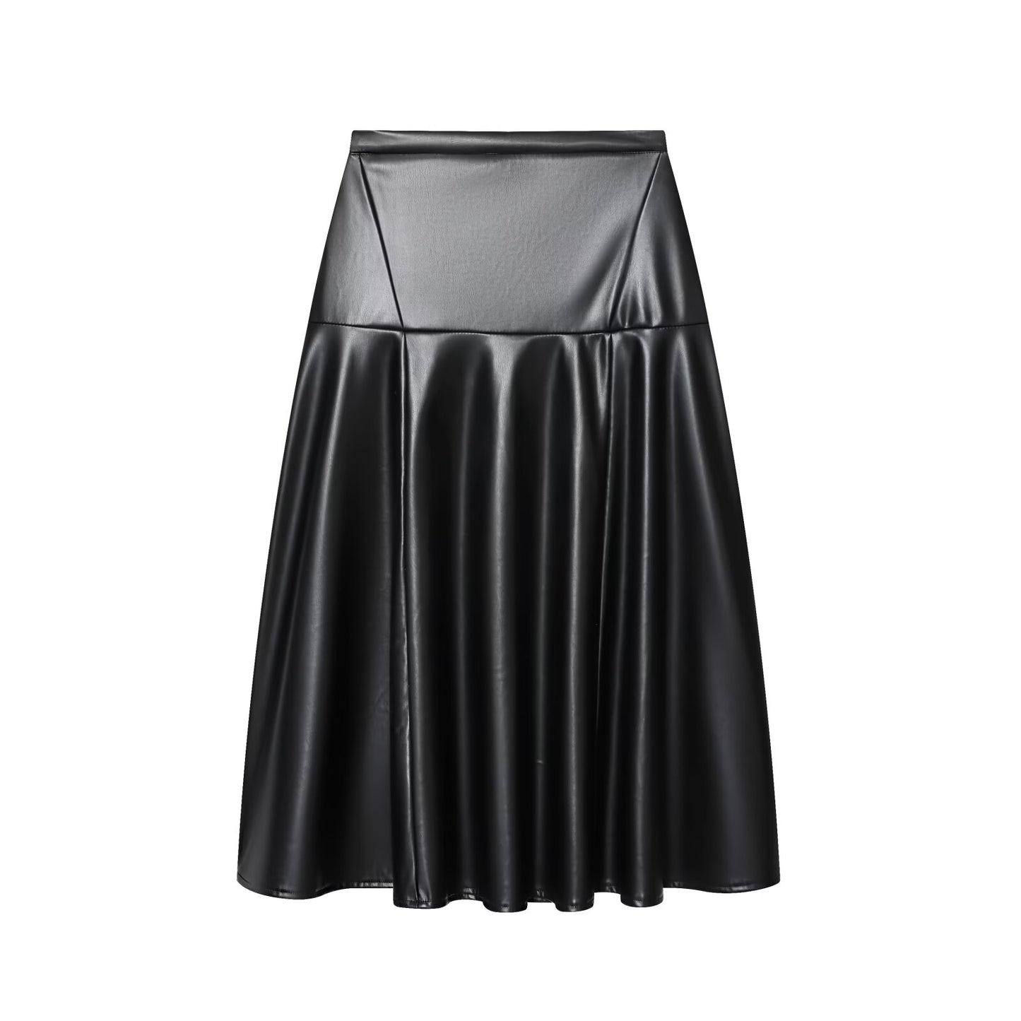 Women's casual draped faux leather MIDI skirt
