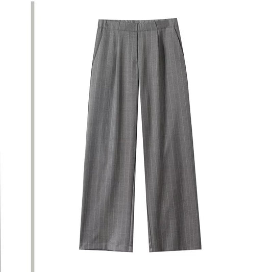 Women's new fashion loose wool striped wide leg pants