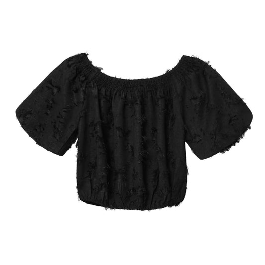 Women's new fashion fringed decoration bubble short sleeved top