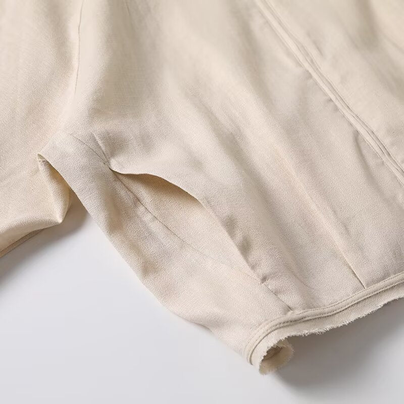 Women's new fashion casual short linen blended flight jacket Coat