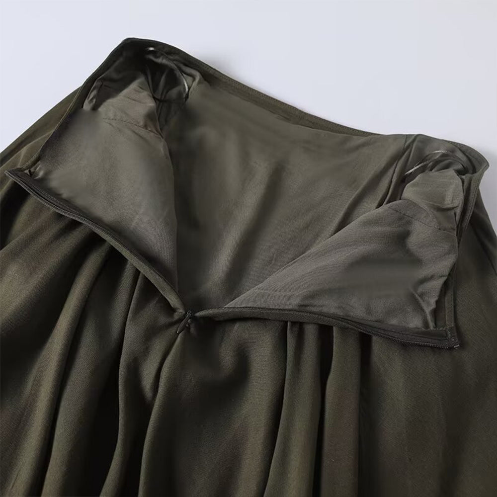 Women's new fashion irregular hem draped cotton linen MIDI skirt