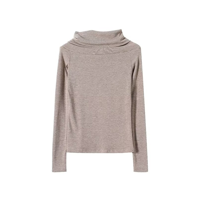 Women's new elastic slim off shoulder long sleeved T-shirt