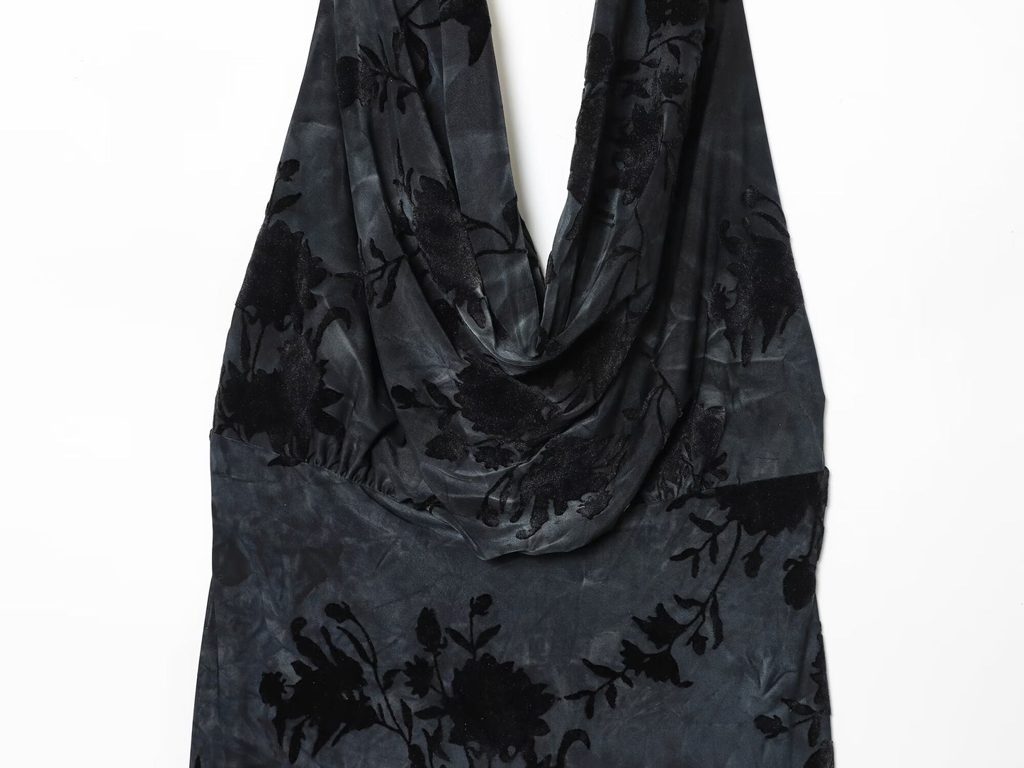 Women's New Flocking Printed Hanging Neck Midi Dress