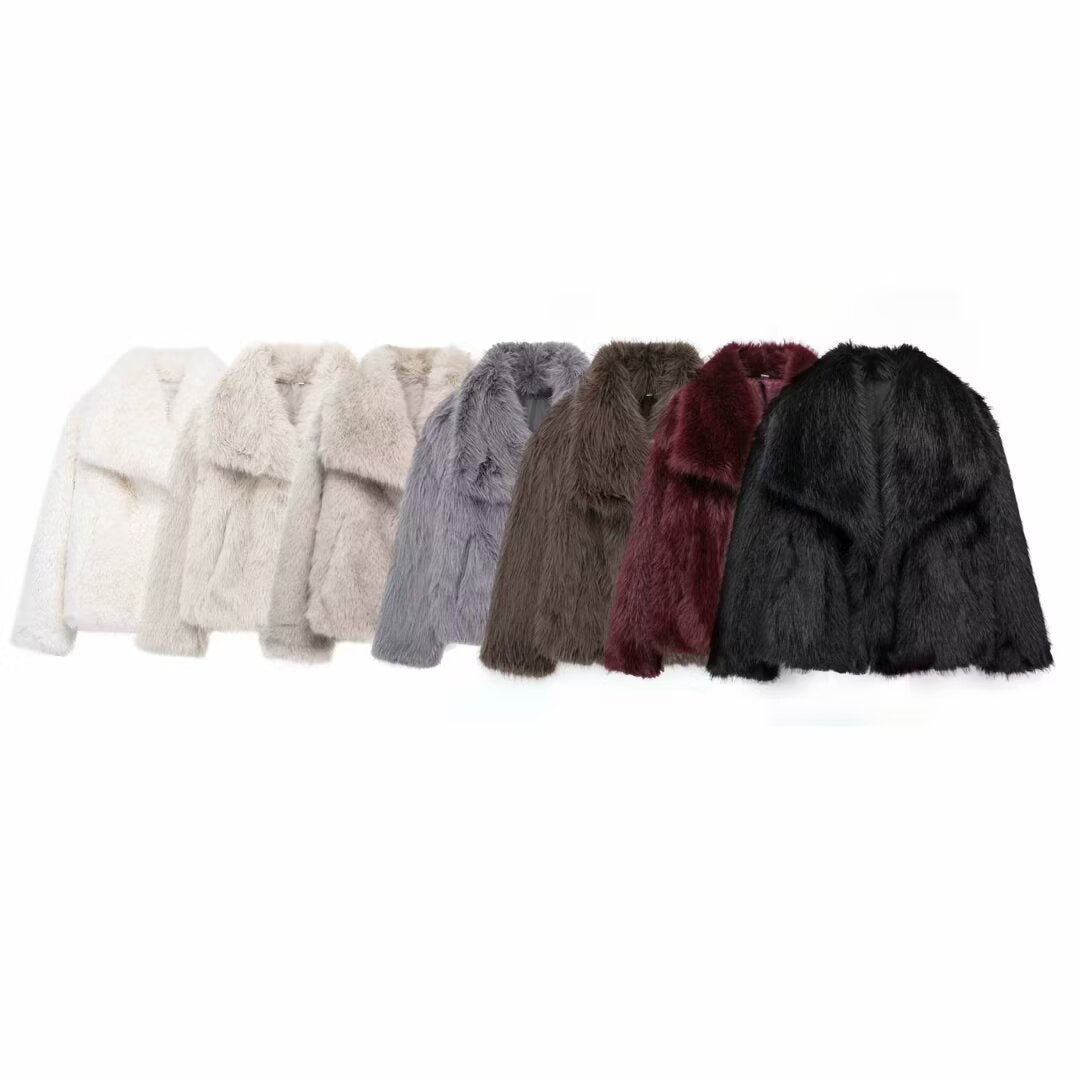 Women's Winter New Artificial Fur Effect Warm Lapel Coat