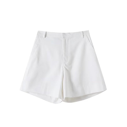 Women's chic fashion pleated design mid waist linen blend shorts
