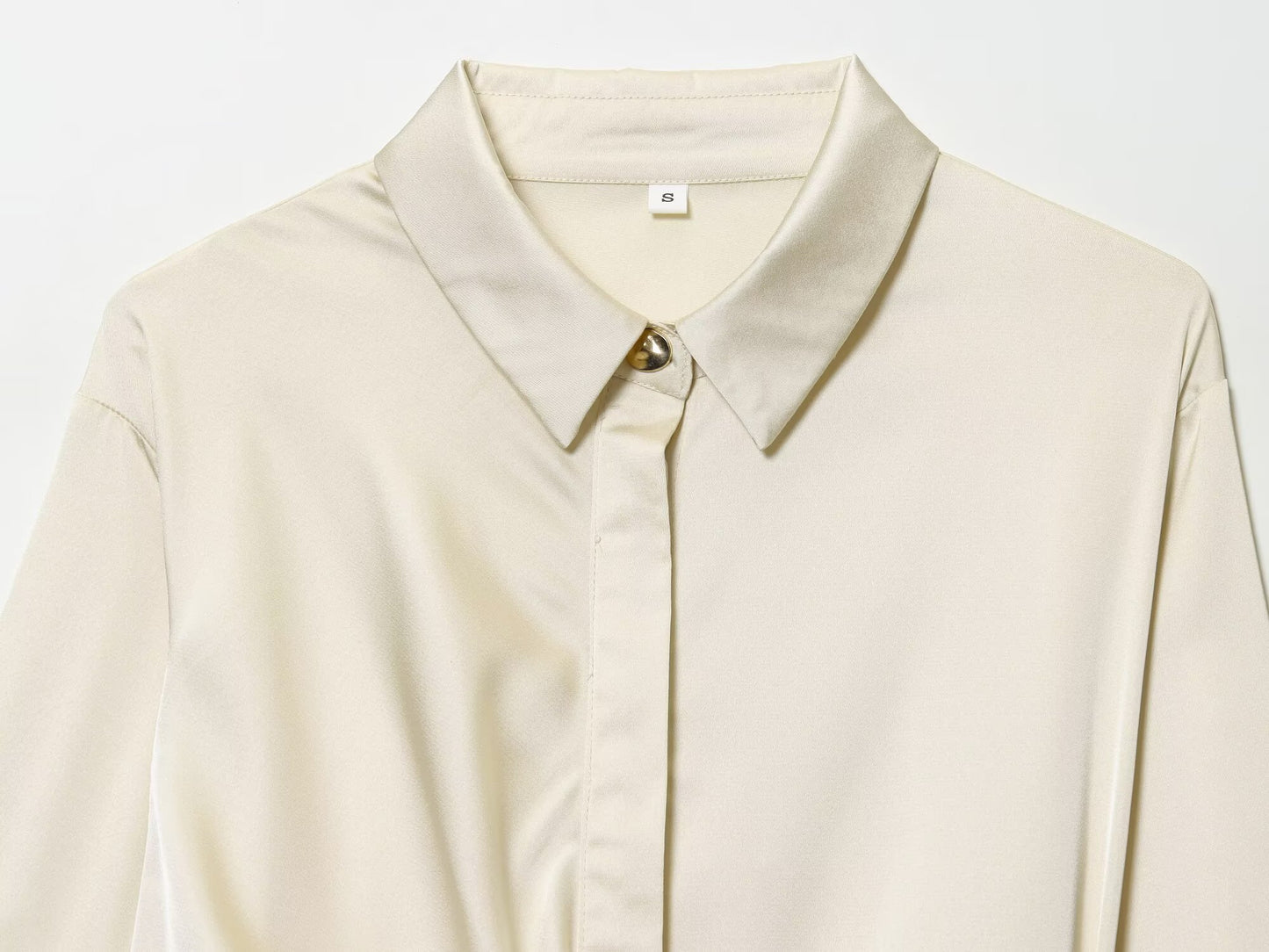 Women's new fashion knot decoration satin texture button up shirt