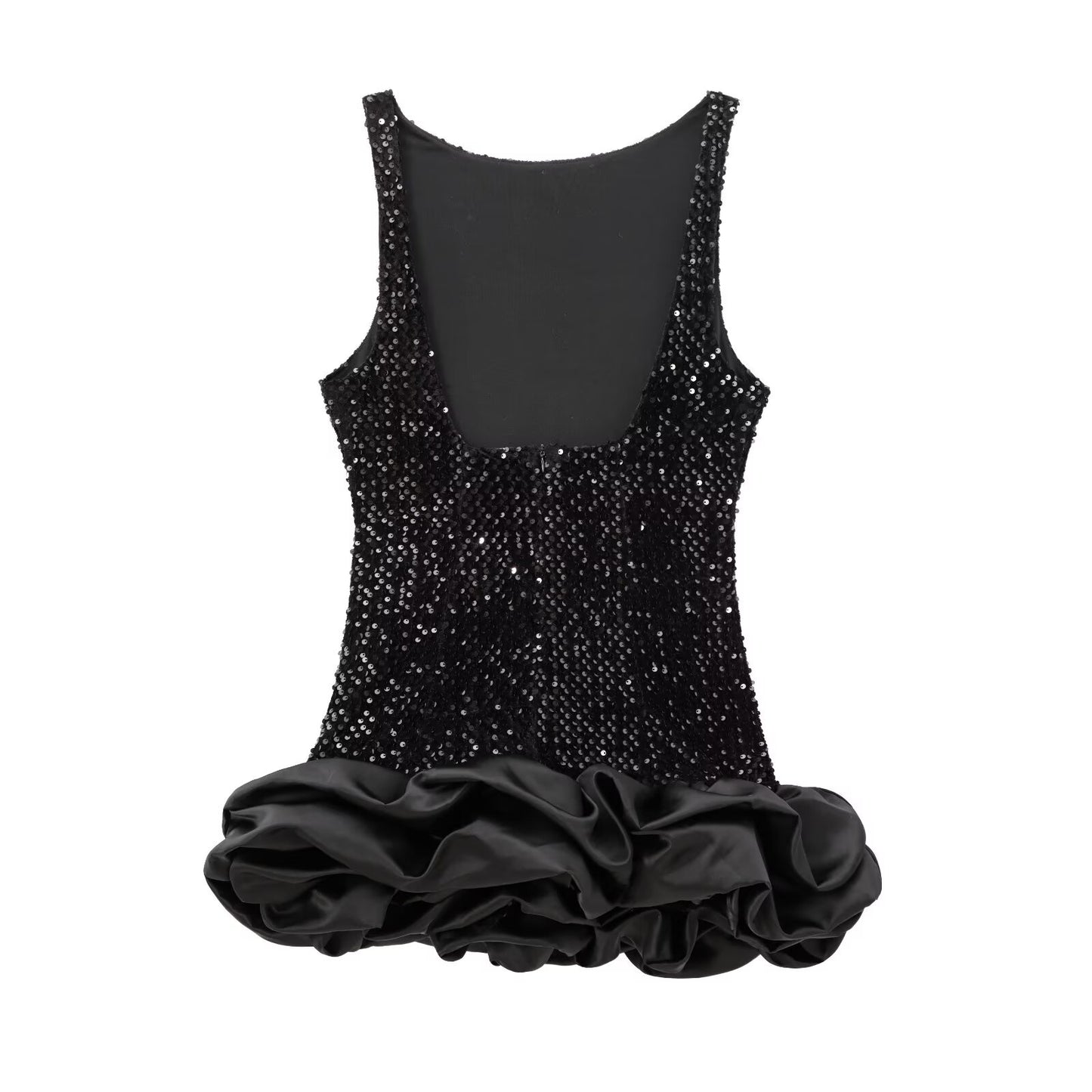 Women's sequined decorative sleeveless backless floral bud dress