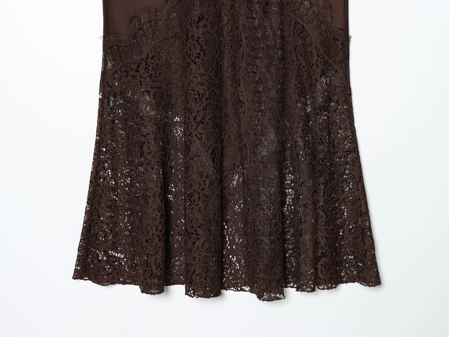 Women's lace hem satin texture MIDI skirt