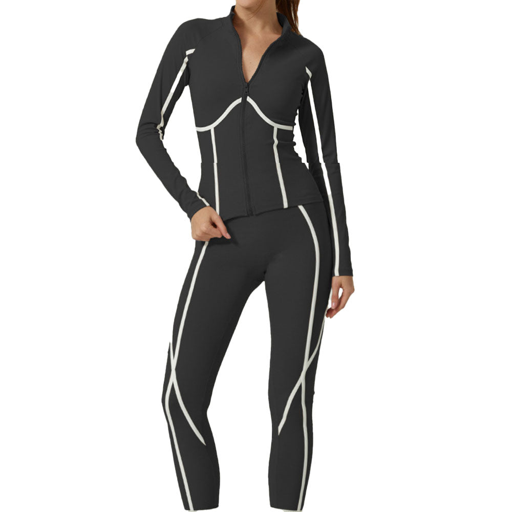 Women's autumn and winter yoga suit leisure sports contrast high sense jacket long sleeve trousers yoga clothes