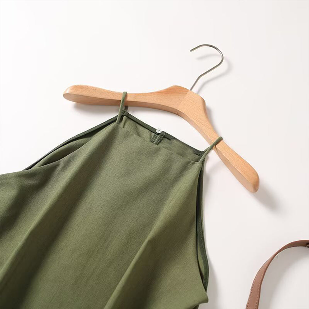 Women's new fashion sleeveless cotton linen blend hanging neck top+Pants suit