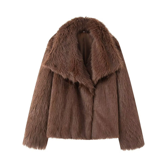Women's artificial fur effect big Lapel Coat
