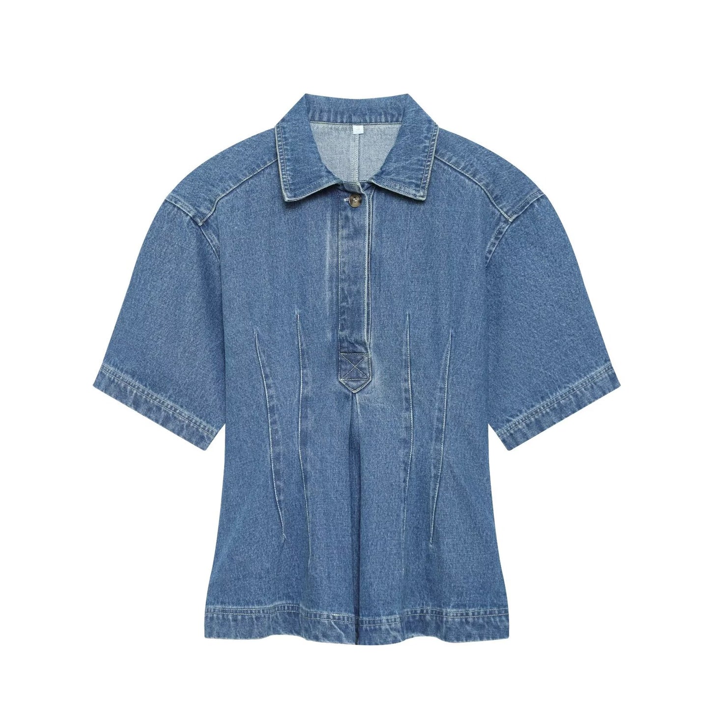 Women's short sleeved waist cinched denim shirt