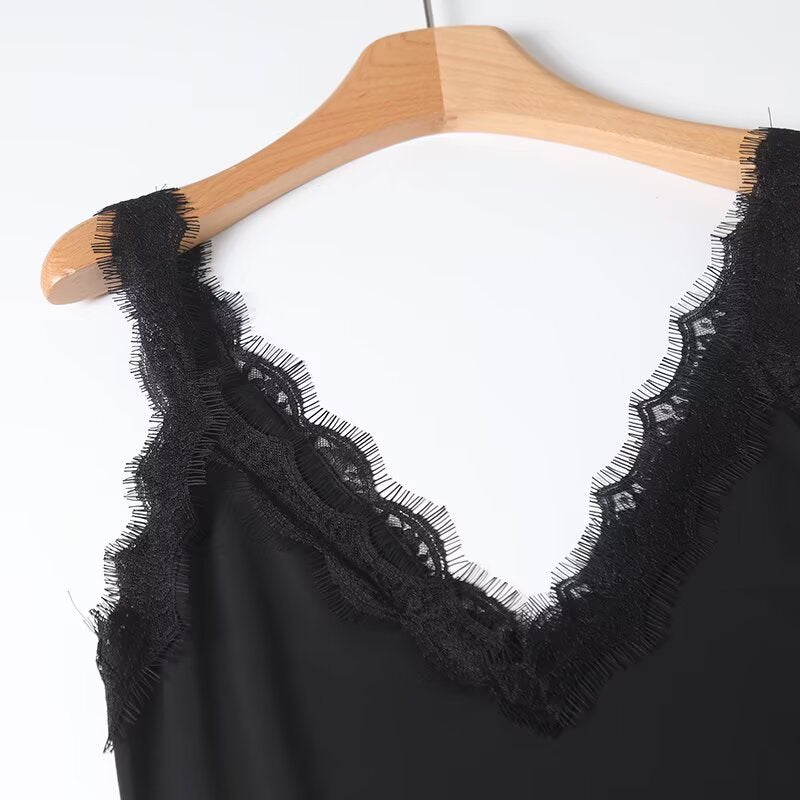 Women's 2025 new Fashion Lace Collar Sexy V-neck Midi Dress